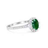 Art Deco Halo Oval Wedding Ring Simulated Green Emerald CZ 925 Sterling Silver