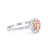 Art Deco Halo Oval Wedding Ring Simulated Morganite CZ 925 Sterling Silver