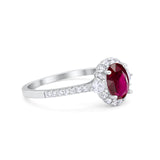 Art Deco Halo Oval Wedding Ring Simulated Ruby CZ 925 Sterling Silver