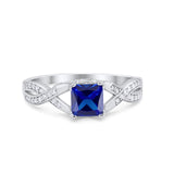 Engagement Ring Princess Cut Simulated Blue Sapphire CZ 925 Sterling Silver