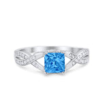 Engagement Ring Princess Cut Round Simulated Blue Topaz CZ 925 Sterling Silver