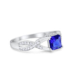 Engagement Ring Princess Cut Simulated Blue Sapphire CZ 925 Sterling Silver