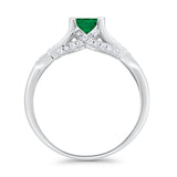 Engagement Ring Princess Cut Round Simulated Green Emerald CZ 925 Sterling Silver