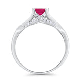 Engagement Ring Princess Cut Round Simulated Ruby CZ 925 Sterling Silver
