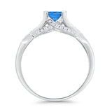 Engagement Ring Princess Cut Round Simulated Blue Topaz CZ 925 Sterling Silver