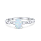 Vintage Style Wedding Ring Oval Lab Created White Opal 925 Sterling Silver