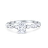 Vintage Style Oval Wedding Ring Round Simulated CZ 925 Sterling Silver