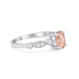 Vintage Style Wedding Ring Round Simulated Morganite CZ 925 Sterling Silver