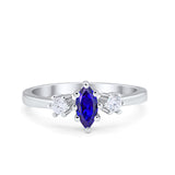 Three Stone Engagement Ring Marquise Simulated Blue Sapphire CZ 925 Sterling Silver