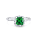 Art Deco Princess Cut Simulated Green Emerald CZ Wedding Ring 925 Sterling Silver