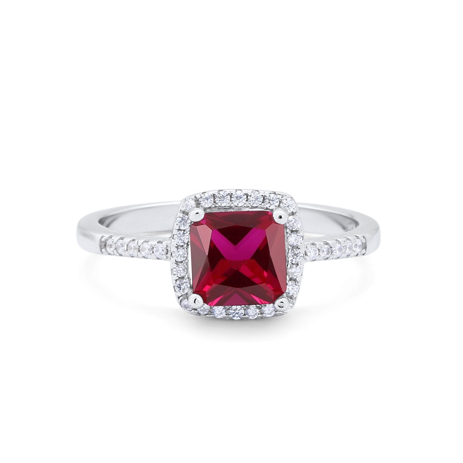 Princess Cut Wedding Ring Round Simulated Ruby Cubic Zirconia 925 Sterling Silver