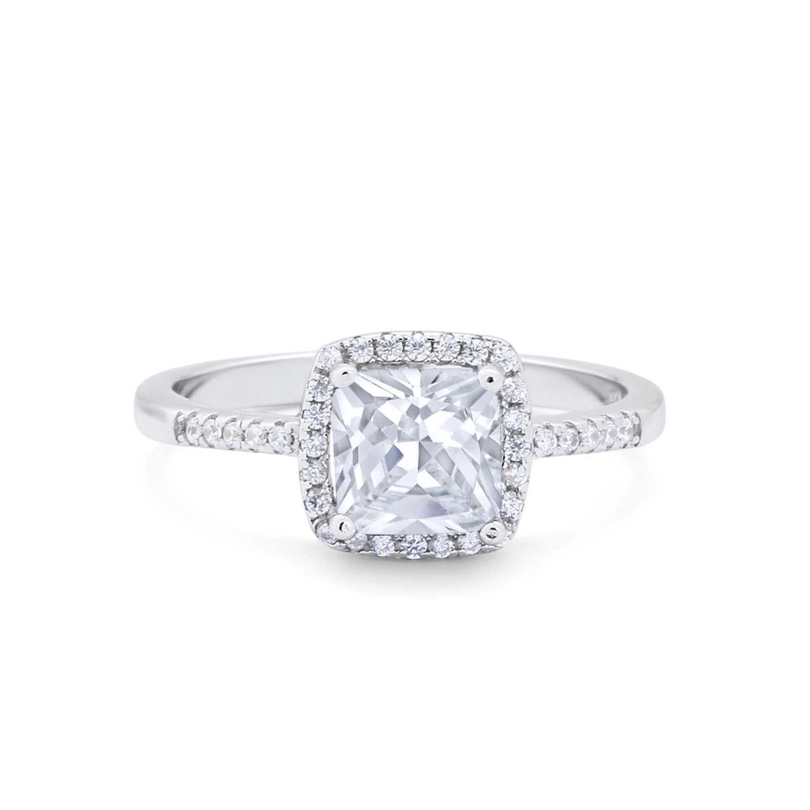 Art Deco Princess Cut Simulated Cubic Zirconia Wedding Ring 925 Sterling Silver