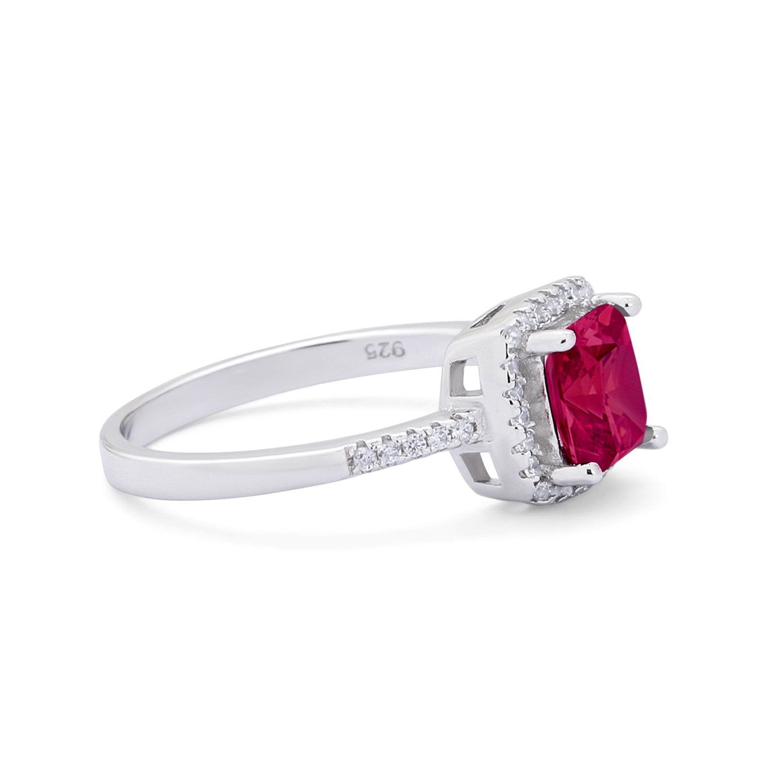 Princess Cut Wedding Ring Round Simulated Ruby Cubic Zirconia 925 Sterling Silver