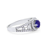 Wedding Ring Round Simulated Blue Sapphire CZ Dragonfly Accent 925 Sterling Silver