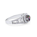 Wedding Ring Round Simulated Rainbow CZ Dragonfly Accent 925 Sterling Silver