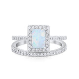 Radiant Cut Piece Engagement Ring Lab Created White Opal 925 Sterling Silver