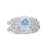 Art Deco Vintage Style Bridal Ring Piece Simulated Aquamarine CZ 925 Sterling Silver