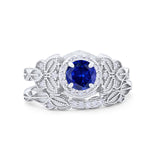 Art Deco Vintage Style Bridal Ring Piece Simulated Blue Sapphire CZ 925 Sterling Silver