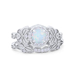 Art Deco Vintage Style Bridal Ring Piece Lab Created White Opal 925 Sterling Silver
