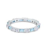 Art Deco Stackable Baguette Simulated Aquamarine Cubic Zirconia Wedding Ring 925 Sterling Silver