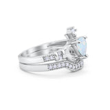 Wedding Piece Rings Heart Lab Created White Opal 925 Sterling Silver