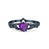 Irish Claddagh Heart Promise Ring Black Tone, Simulated Amethyst CZ 925 Sterling Silver