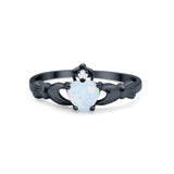 Irish Claddagh Heart Promise Ring Black Tone, Lab Created White Opal 925 Sterling Silver