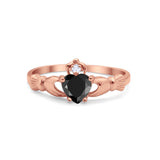 Irish Claddagh Heart Promise Ring Rose Tone, Simulated Black CZ 925 Sterling Silver