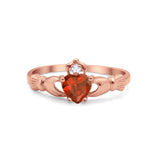 Irish Claddagh Heart Promise Ring Rose Tone, Simulated Garnet CZ 925 Sterling Silver