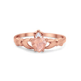 Irish Claddagh Heart Promise Ring Rose Tone, Simulated Morganite CZ 925 Sterling Silver