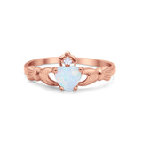 Irish Claddagh Heart Promise Ring Rose Tone, Lab Created White Opal 925 Sterling Silver