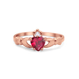 Irish Claddagh Heart Promise Ring Rose Tone, Simulated Ruby CZ 925 Sterling Silver