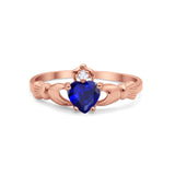 Irish Claddagh Heart Promise Ring Rose Tone, Simulated Blue Sapphire CZ 925 Sterling Silver