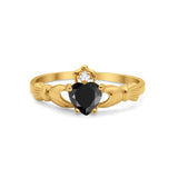 Irish Claddagh Heart Promise Ring Yellow Tone, Simulated Black CZ 925 Sterling Silver