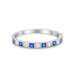 Half Eternity Wedding Ring Round Simulated Blue Sapphire CZ 925 Sterling Silver