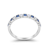 Half Eternity Wedding Ring Round Simulated Blue Sapphire CZ 925 Sterling Silver