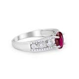 Art Deco Wedding Ring Oval Simulated Ruby CZ 925 Sterling Silver