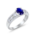 Art Deco Wedding Ring Oval Simulated Blue Sapphire CZ 925 Sterling Silver