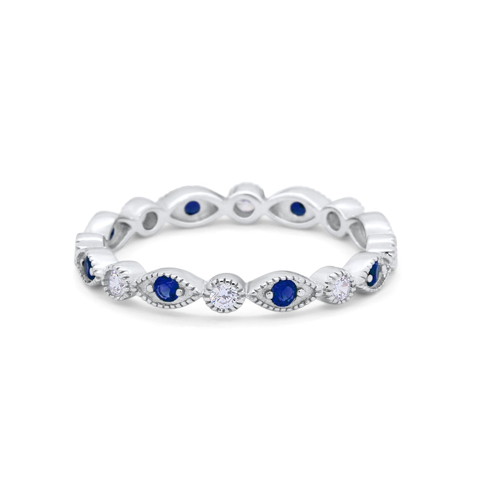 Eternity Stackable Wedding Marquise Simulated Blue Sapphire CZ 925 Sterling Silver