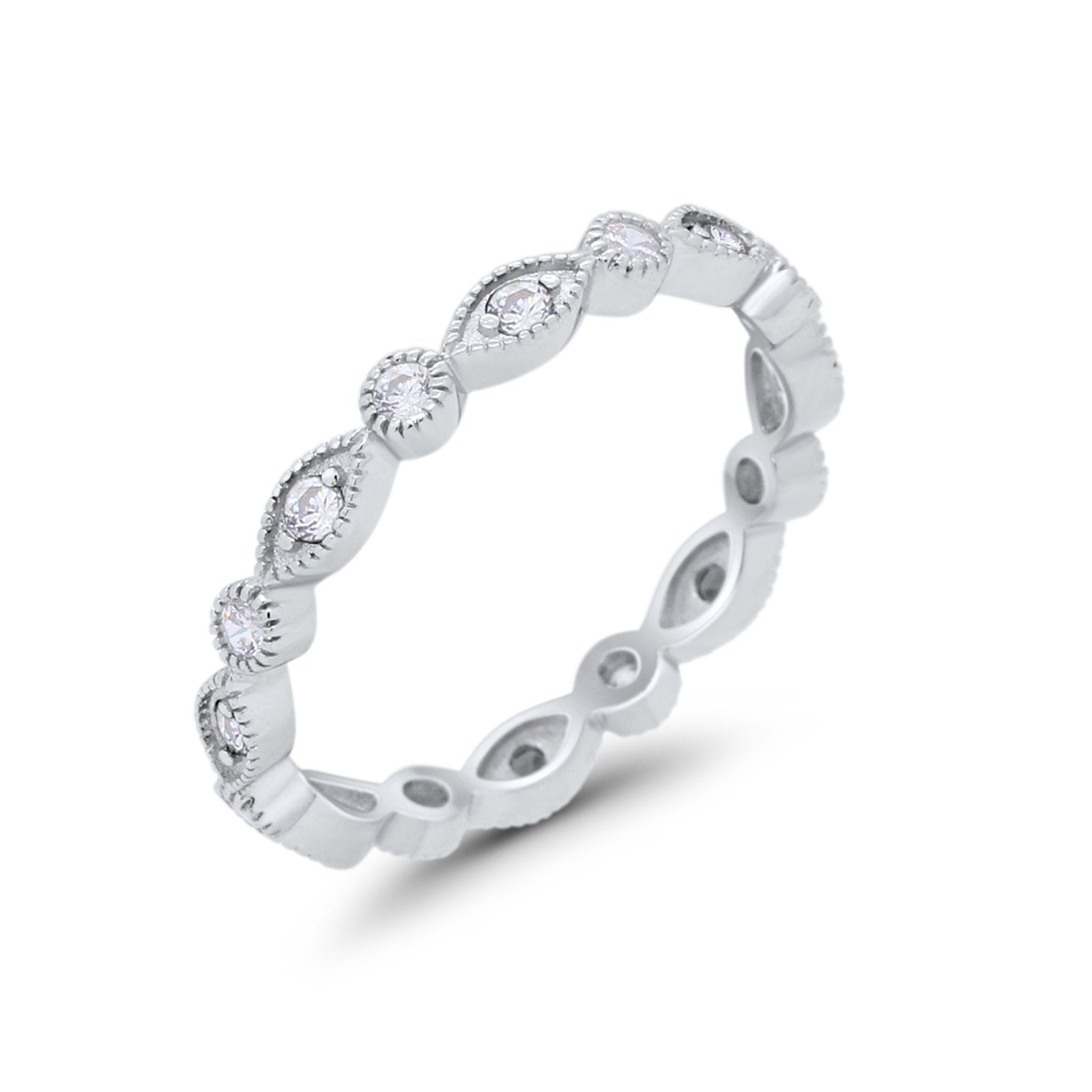 Eternity Stackable Wedding Marquise Simulated CZ 925 Sterling Silver