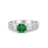 Cushion Engagement Ring Simulated Green Emerald CZ 925 Sterling Silver