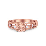Cushion Engagement Ring Rose Tone, Simulated Morganite CZ 925 Sterling Silver