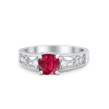 Cushion Engagement Ring Simulated Ruby CZ 925 Sterling Silver