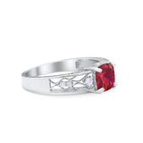 Cushion Engagement Ring Simulated Ruby CZ 925 Sterling Silver