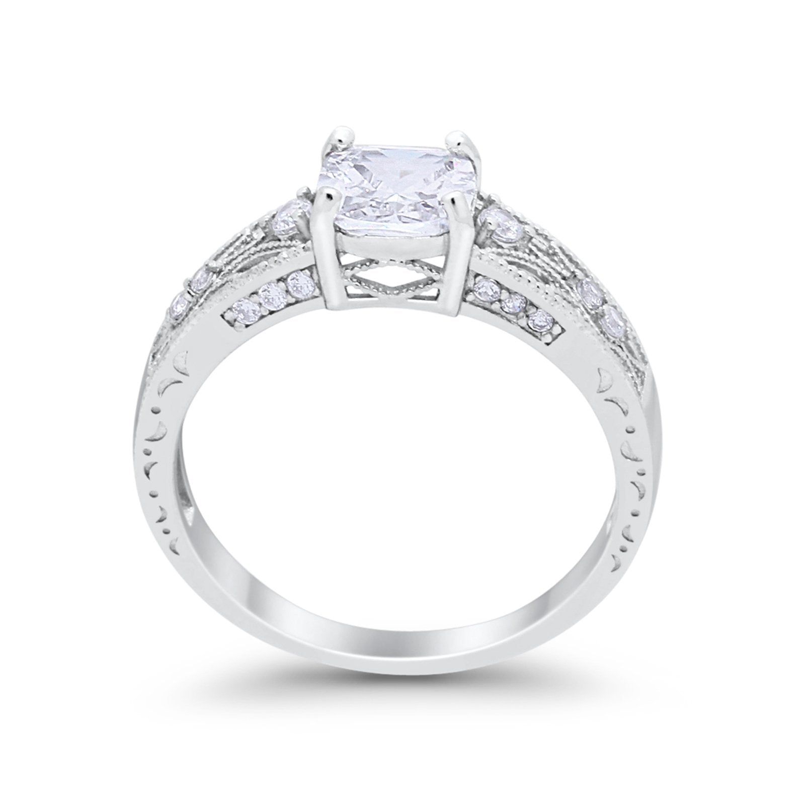 Cushion Engagement Ring Simulated Cubic Zirconia 925 Sterling Silver