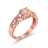 Cushion Engagement Ring Rose Tone, Simulated Morganite CZ 925 Sterling Silver