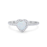 Halo Art Deco Heart Promise Ring Lab Created White Opal 925 Sterling Silver