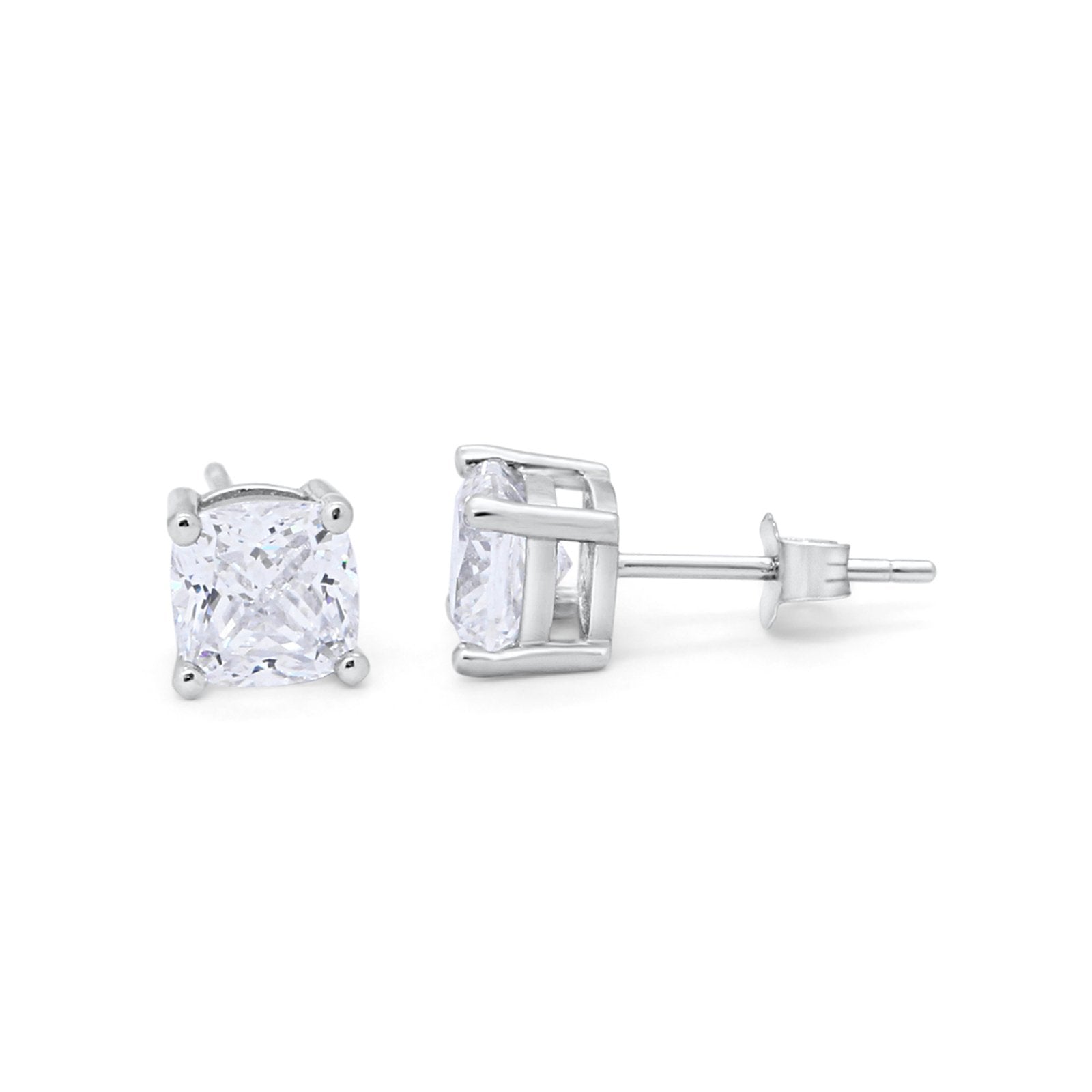 Solitaire Cushion Cubic Zirconia Bridal Stud Earrings 925 Sterling Silver