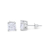 Solitaire Cushion Cubic Zirconia Bridal Stud Earrings 925 Sterling Silver