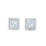 Halo Princess Cut Engagement Bridal Stud Earrings Simulated CZ 925 Sterling Silver